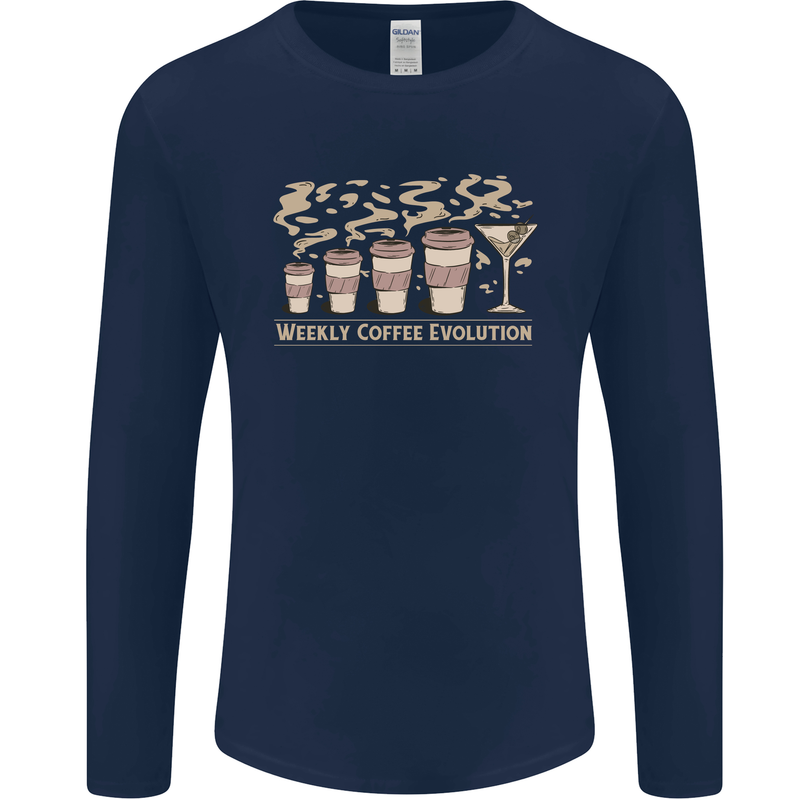 Funny Weekly Coffee to Alcohol Evolution Wine Mens Long Sleeve T-Shirt Navy Blue