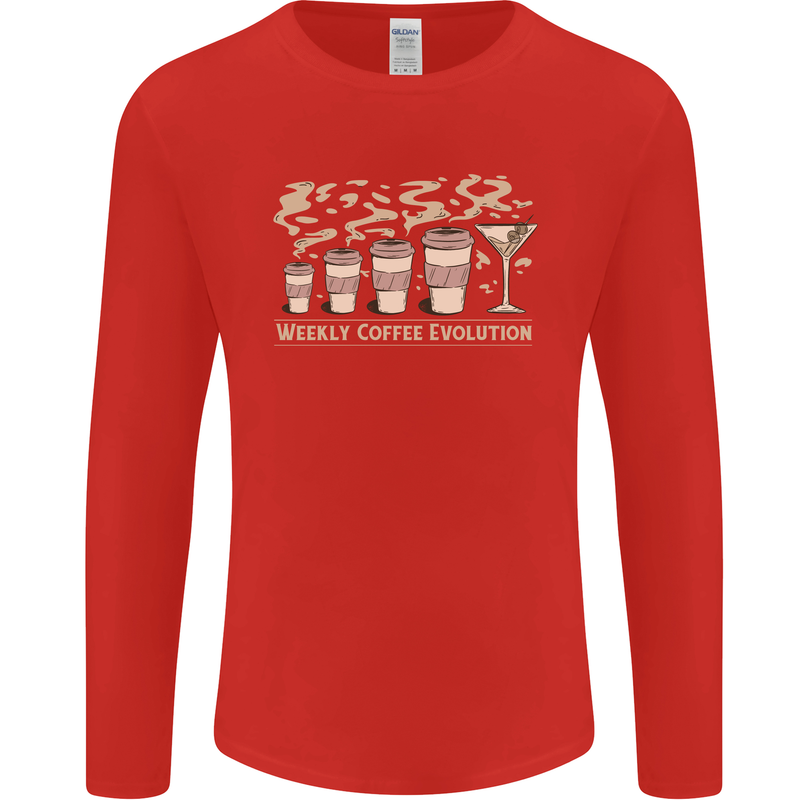 Funny Weekly Coffee to Alcohol Evolution Wine Mens Long Sleeve T-Shirt Red