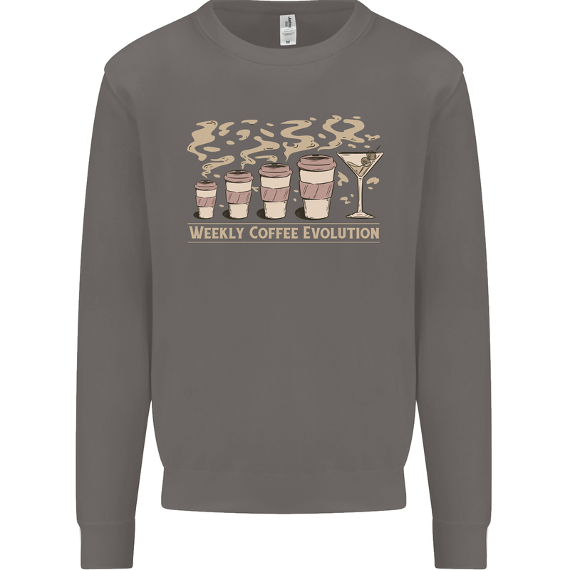 Funny Weekly Coffee to Alcohol Evolution Wine Mens Sweatshirt Jumper Charcoal