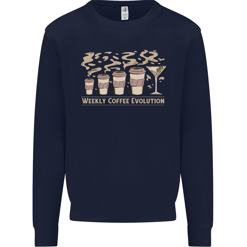 Funny Weekly Coffee to Alcohol Evolution Wine Mens Sweatshirt Jumper Navy Blue