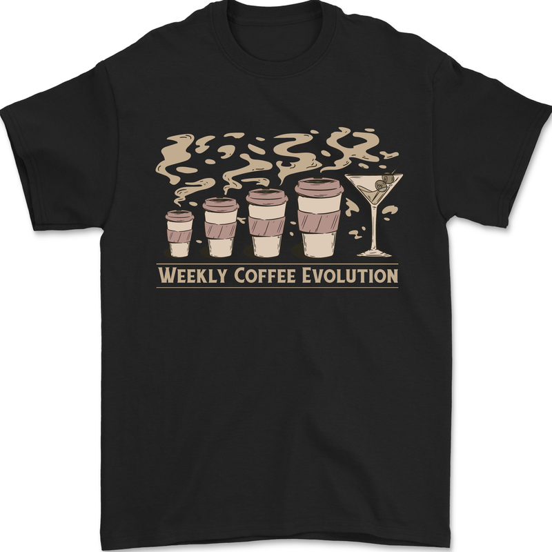 Funny Weekly Coffee to Alcohol Evolution Wine Mens T-Shirt 100% Cotton Black