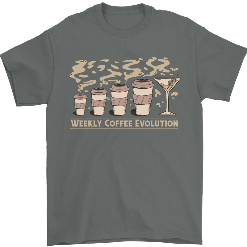 Funny Weekly Coffee to Alcohol Evolution Wine Mens T-Shirt 100% Cotton Charcoal