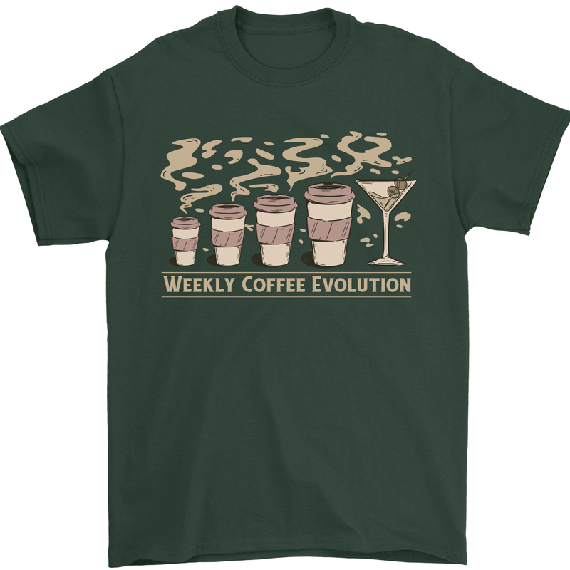 Funny Weekly Coffee to Alcohol Evolution Wine Mens T-Shirt 100% Cotton Forest Green