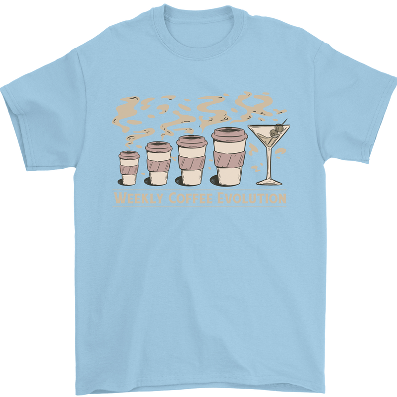 Funny Weekly Coffee to Alcohol Evolution Wine Mens T-Shirt 100% Cotton Light Blue