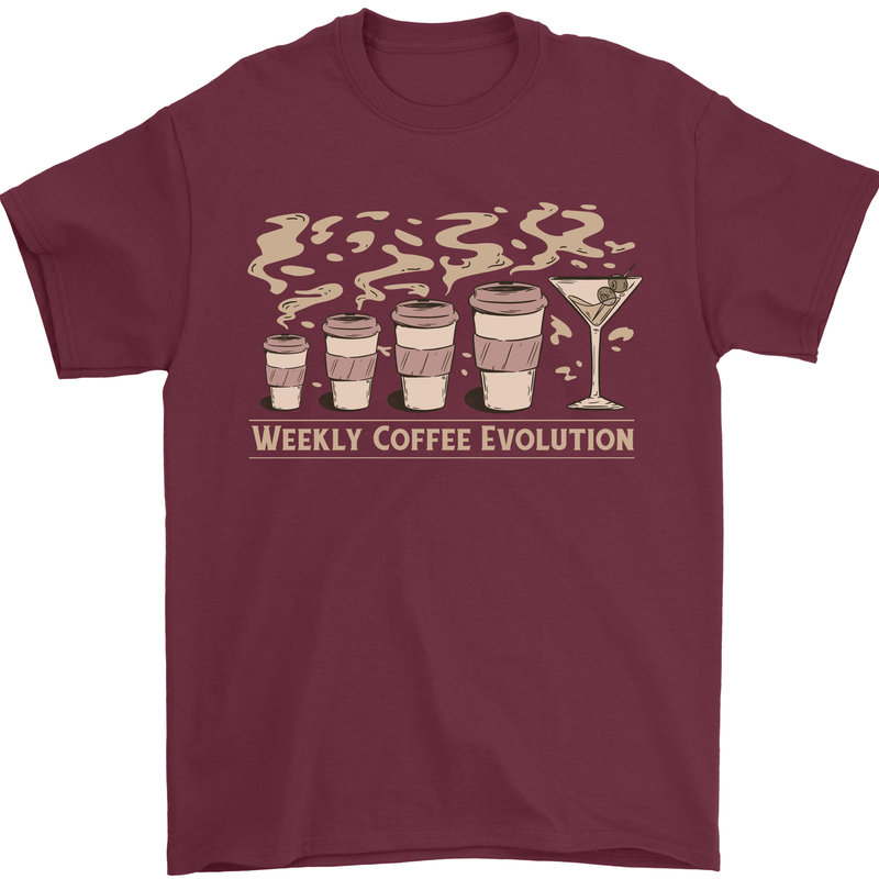 Funny Weekly Coffee to Alcohol Evolution Wine Mens T-Shirt 100% Cotton Maroon