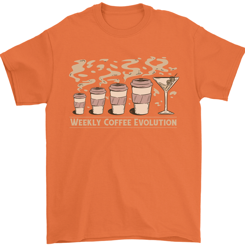 Funny Weekly Coffee to Alcohol Evolution Wine Mens T-Shirt 100% Cotton Orange