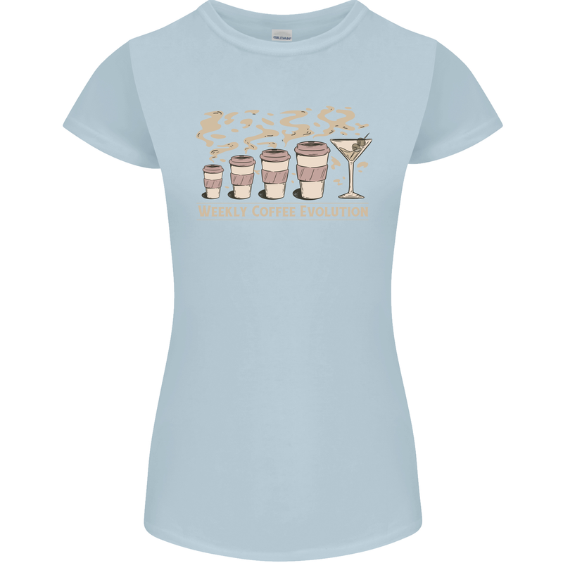 Funny Weekly Coffee to Alcohol Evolution Wine Womens Petite Cut T-Shirt Light Blue