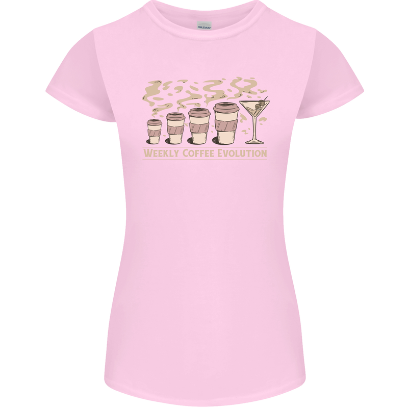 Funny Weekly Coffee to Alcohol Evolution Wine Womens Petite Cut T-Shirt Light Pink