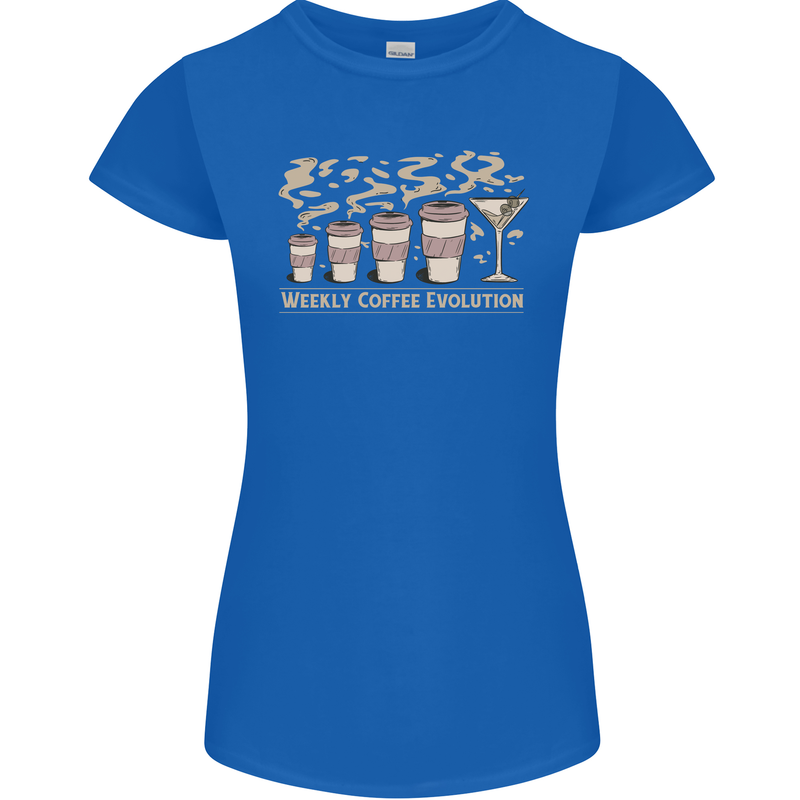Funny Weekly Coffee to Alcohol Evolution Wine Womens Petite Cut T-Shirt Royal Blue