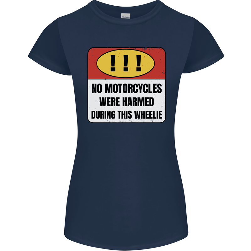 Funny Wheelie Motorbike Motocross MotoX Womens Petite Cut T-Shirt Navy Blue