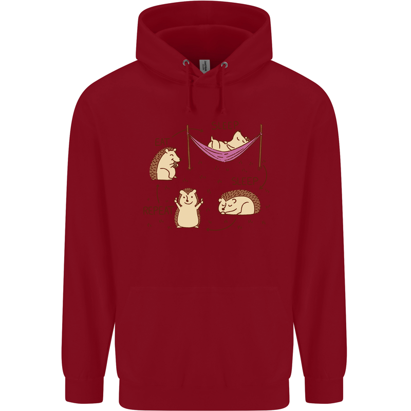 Funny, Hedgehog Eat Sleep Repeat Lover Childrens Kids Hoodie Red