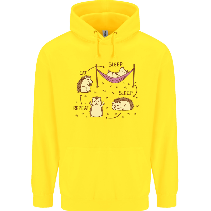 Funny, Hedgehog Eat Sleep Repeat Lover Childrens Kids Hoodie Yellow