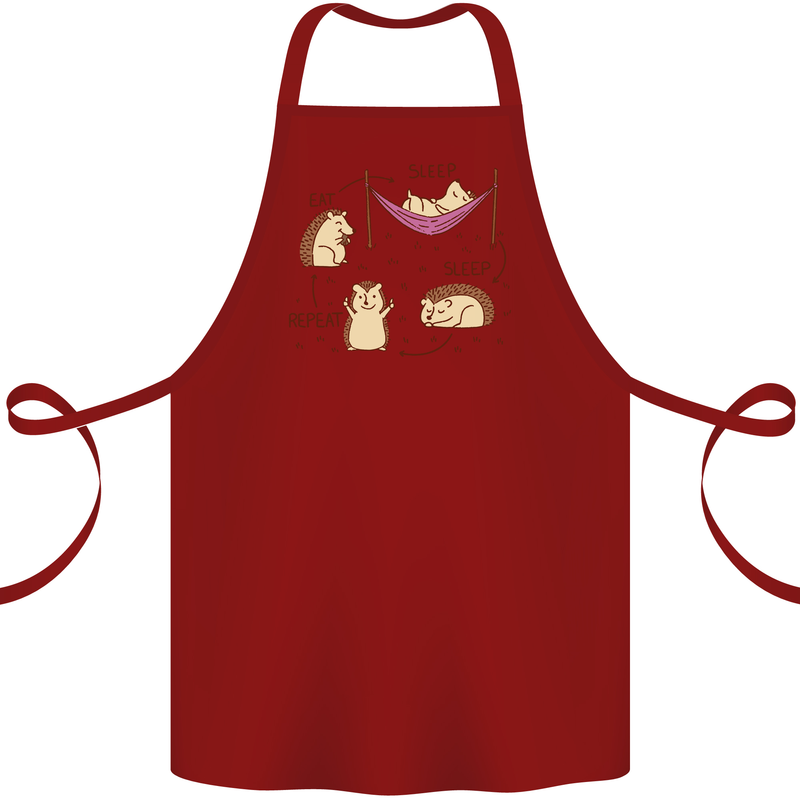 Funny, Hedgehog Eat Sleep Repeat Lover Cotton Apron 100% Organic Maroon