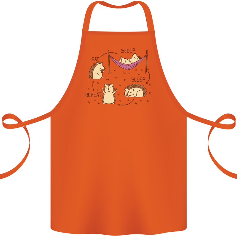 Funny, Hedgehog Eat Sleep Repeat Lover Cotton Apron 100% Organic Orange