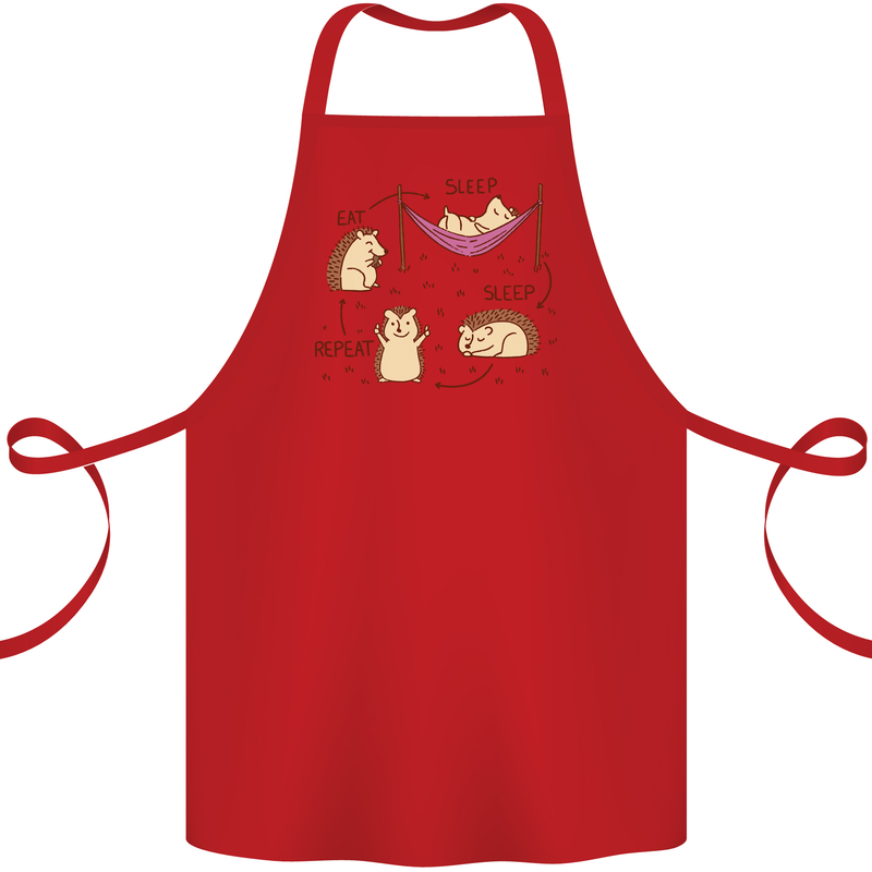 Funny, Hedgehog Eat Sleep Repeat Lover Cotton Apron 100% Organic Red