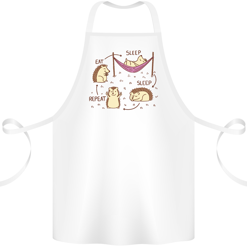 Funny, Hedgehog Eat Sleep Repeat Lover Cotton Apron 100% Organic White