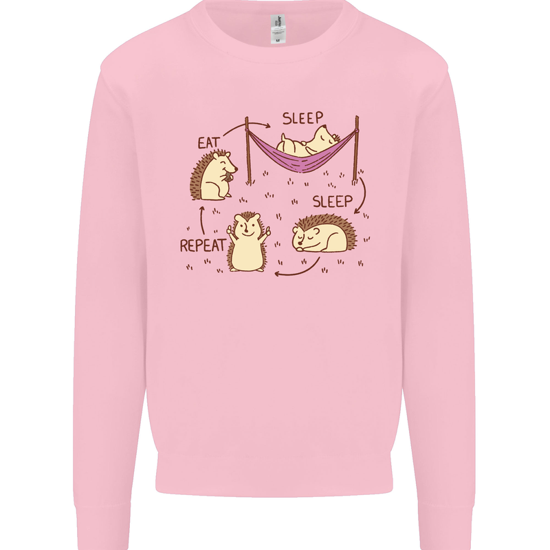 Funny, Hedgehog Eat Sleep Repeat Lover Kids Sweatshirt Jumper Light Pink