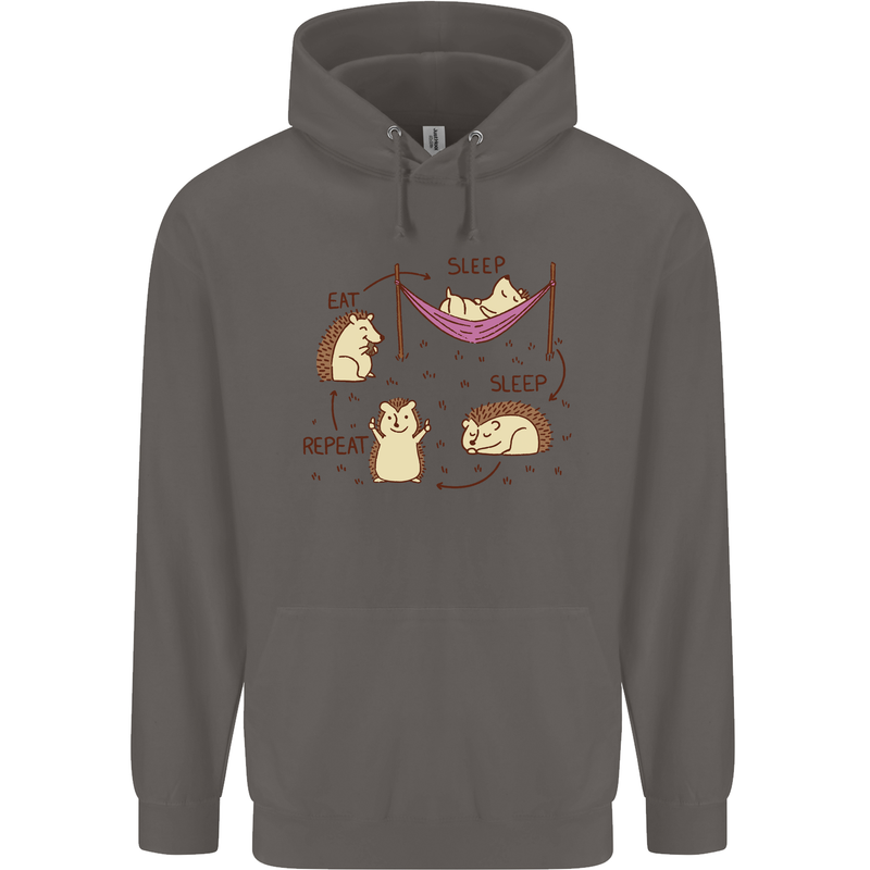 Funny, Hedgehog Eat Sleep Repeat Lover Mens 80% Cotton Hoodie Charcoal