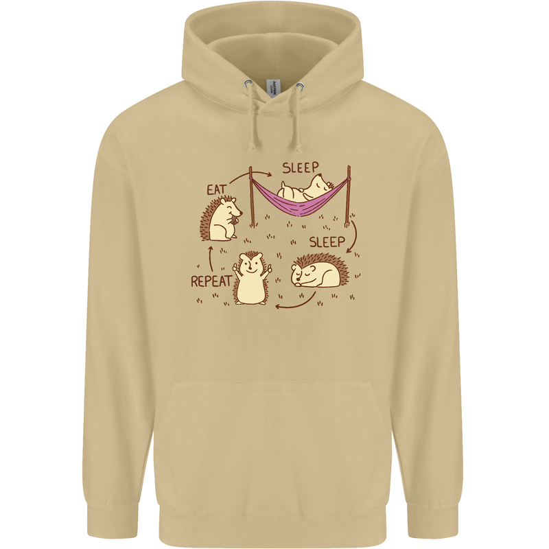 Funny, Hedgehog Eat Sleep Repeat Lover Mens 80% Cotton Hoodie Sand