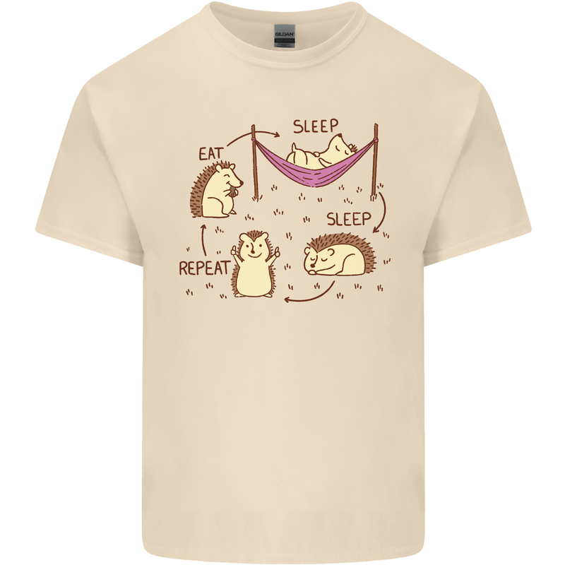 Funny, Hedgehog Eat Sleep Repeat Lover Mens Cotton T-Shirt Tee Top Natural