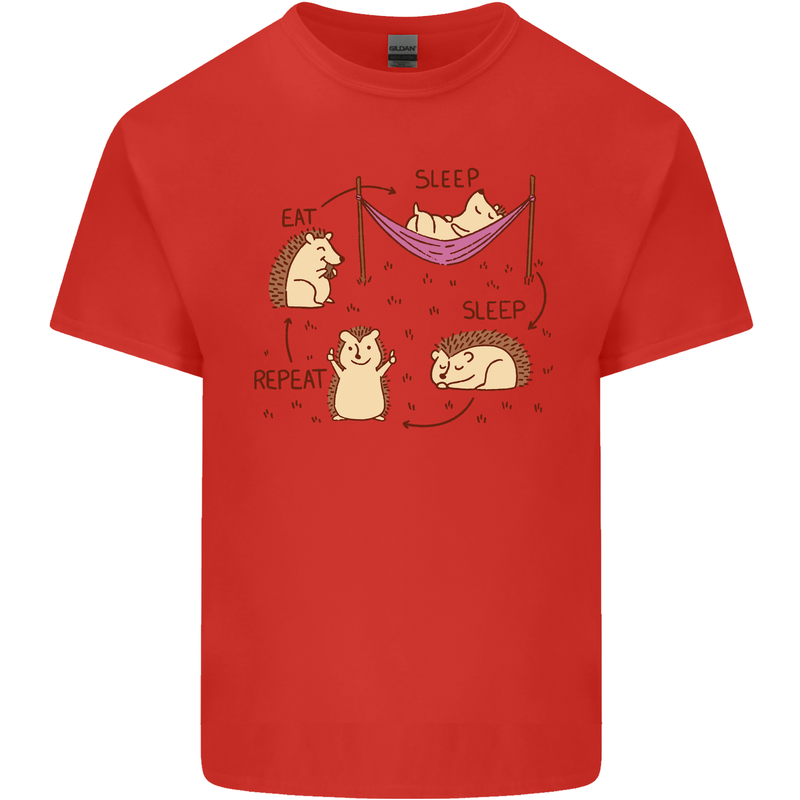 Funny, Hedgehog Eat Sleep Repeat Lover Mens Cotton T-Shirt Tee Top Red