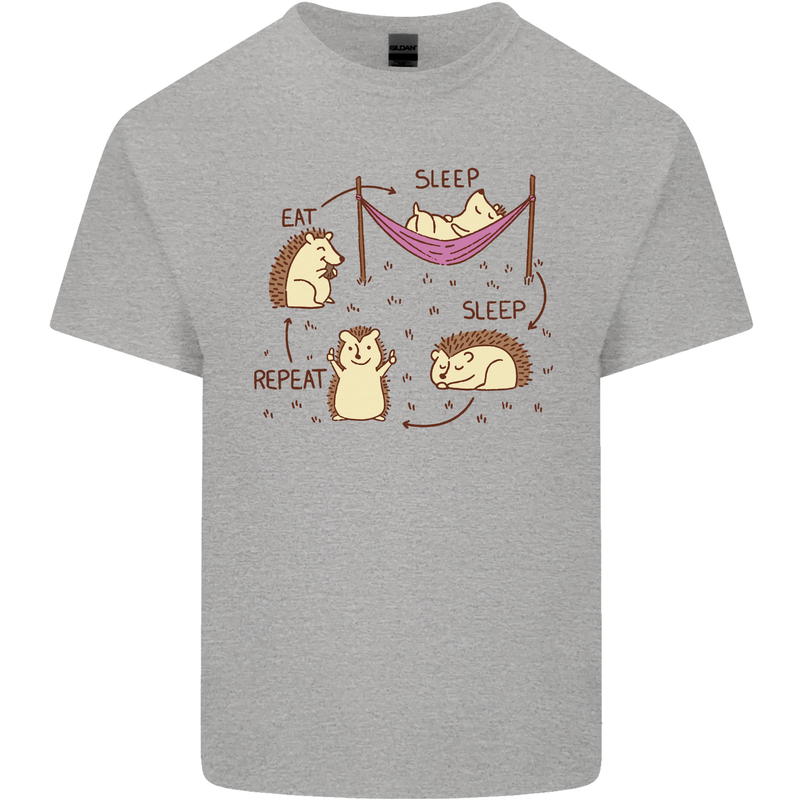 Funny, Hedgehog Eat Sleep Repeat Lover Mens Cotton T-Shirt Tee Top Sports Grey