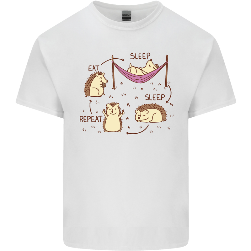 Funny, Hedgehog Eat Sleep Repeat Lover Mens Cotton T-Shirt Tee Top White