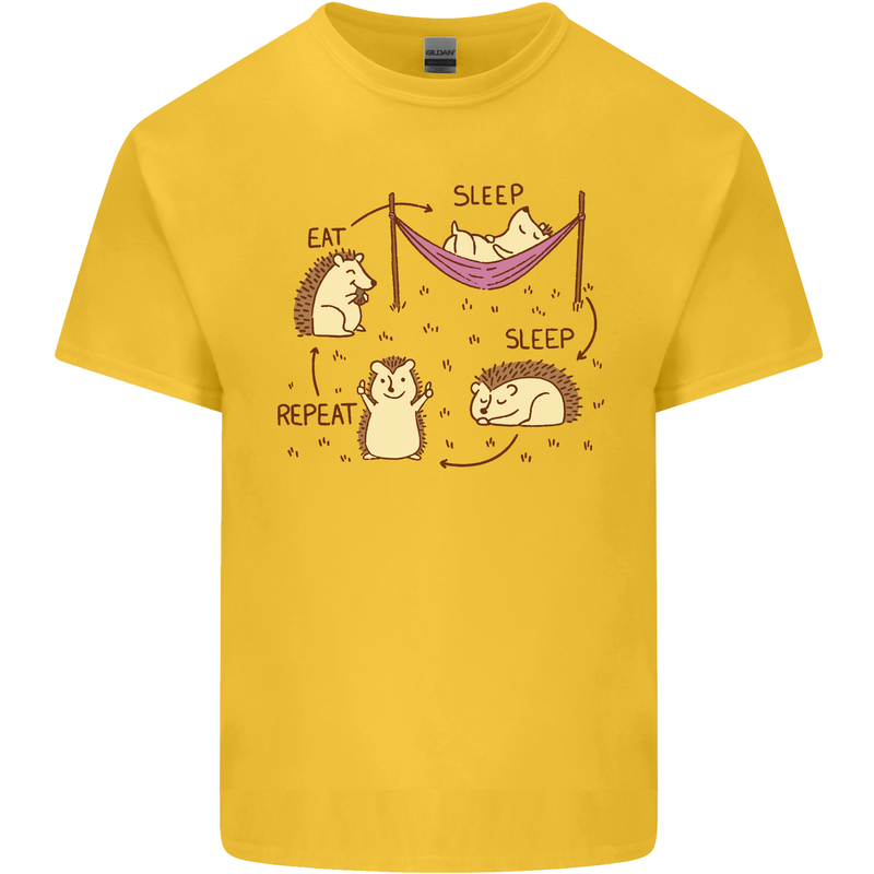 Funny, Hedgehog Eat Sleep Repeat Lover Mens Cotton T-Shirt Tee Top Yellow