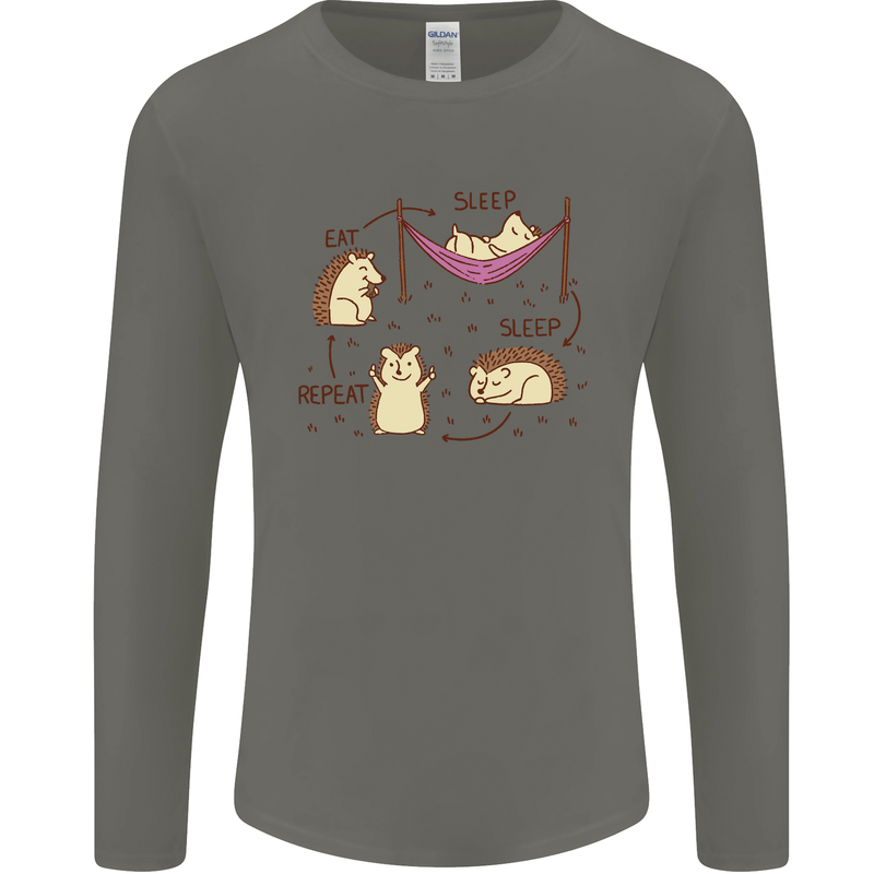 Funny, Hedgehog Eat Sleep Repeat Lover Mens Long Sleeve T-Shirt Charcoal
