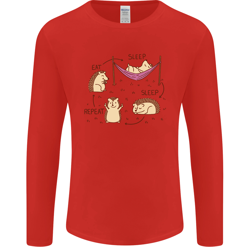 Funny, Hedgehog Eat Sleep Repeat Lover Mens Long Sleeve T-Shirt Red