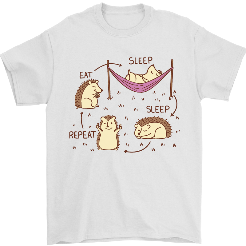 Funny, Hedgehog Eat Sleep Repeat Lover Mens T-Shirt 100% Cotton White