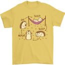 Funny, Hedgehog Eat Sleep Repeat Lover Mens T-Shirt 100% Cotton Yellow