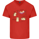 Funny, Hedgehog Eat Sleep Repeat Lover Mens V-Neck Cotton T-Shirt Red