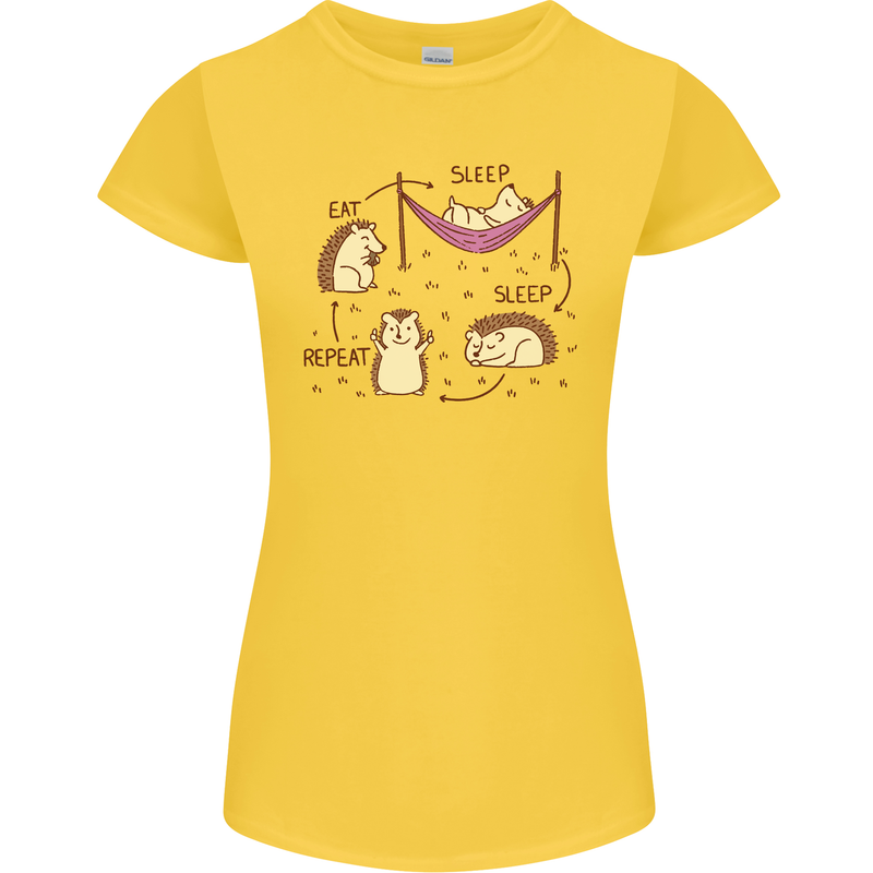 Funny, Hedgehog Eat Sleep Repeat Lover Womens Petite Cut T-Shirt Yellow