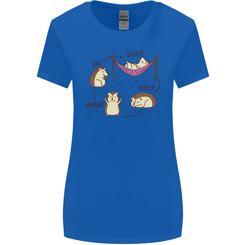 Funny, Hedgehog Eat Sleep Repeat Lover Womens Wider Cut T-Shirt Royal Blue