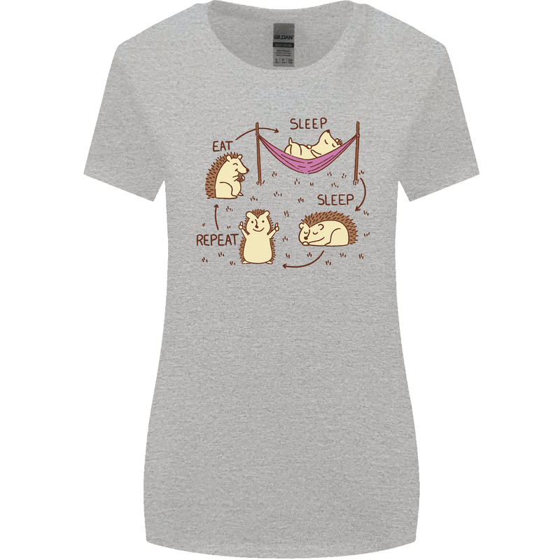 Funny, Hedgehog Eat Sleep Repeat Lover Womens Wider Cut T-Shirt Sports Grey