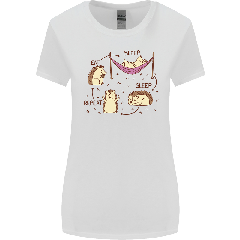 Funny, Hedgehog Eat Sleep Repeat Lover Womens Wider Cut T-Shirt White
