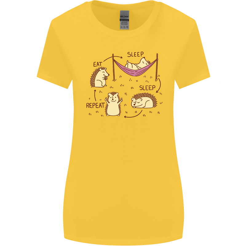 Funny, Hedgehog Eat Sleep Repeat Lover Womens Wider Cut T-Shirt Yellow