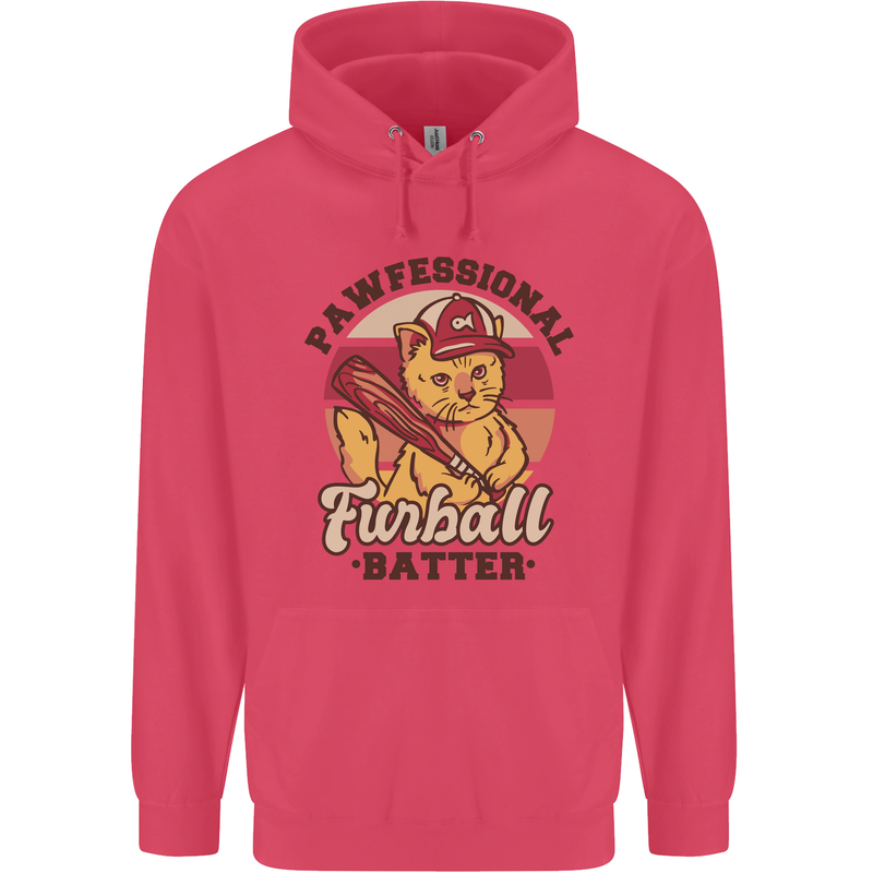 Furball Batter Funny Cat Baseball Humour Childrens Kids Hoodie Heliconia