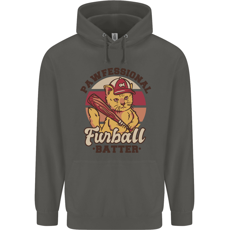 Furball Batter Funny Cat Baseball Humour Childrens Kids Hoodie Storm Grey