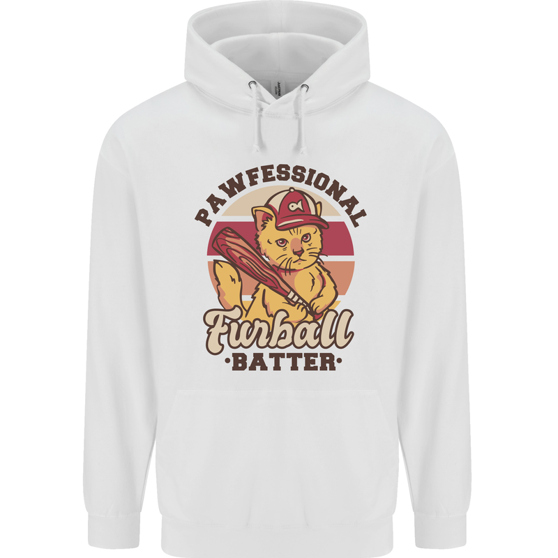 Furball Batter Funny Cat Baseball Humour Childrens Kids Hoodie White