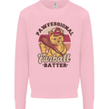Furball Batter Funny Cat Baseball Humour Kids Sweatshirt Jumper Light Pink