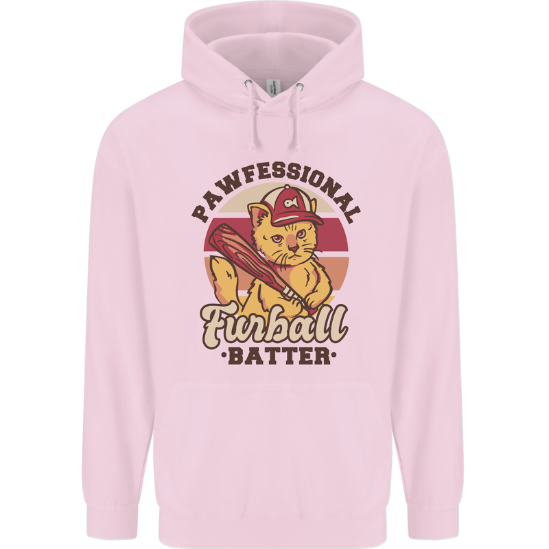 Furball Batter Funny Cat Baseball Humour Mens 80% Cotton Hoodie Light Pink