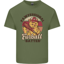 Furball Batter Funny Cat Baseball Humour Mens Cotton T-Shirt Tee Top Military Green