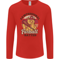 Furball Batter Funny Cat Baseball Humour Mens Long Sleeve T-Shirt Red