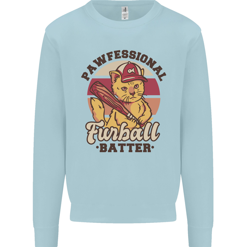 Furball Batter Funny Cat Baseball Humour Mens Sweatshirt Jumper Light Blue