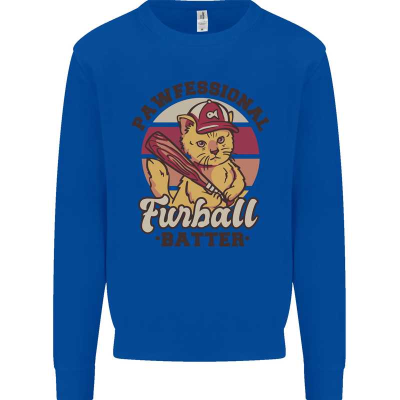 Furball Batter Funny Cat Baseball Humour Mens Sweatshirt Jumper Royal Blue