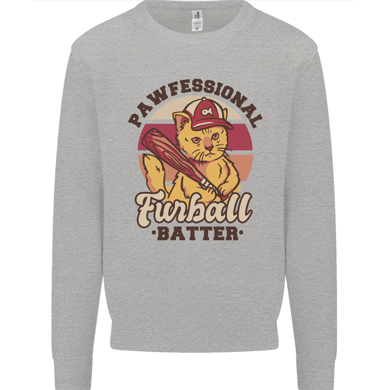 Furball Batter Funny Cat Baseball Humour Mens Sweatshirt Jumper Sports Grey