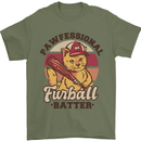 Furball Batter Funny Cat Baseball Humour Mens T-Shirt 100% Cotton Military Green