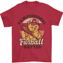 Furball Batter Funny Cat Baseball Humour Mens T-Shirt 100% Cotton Red